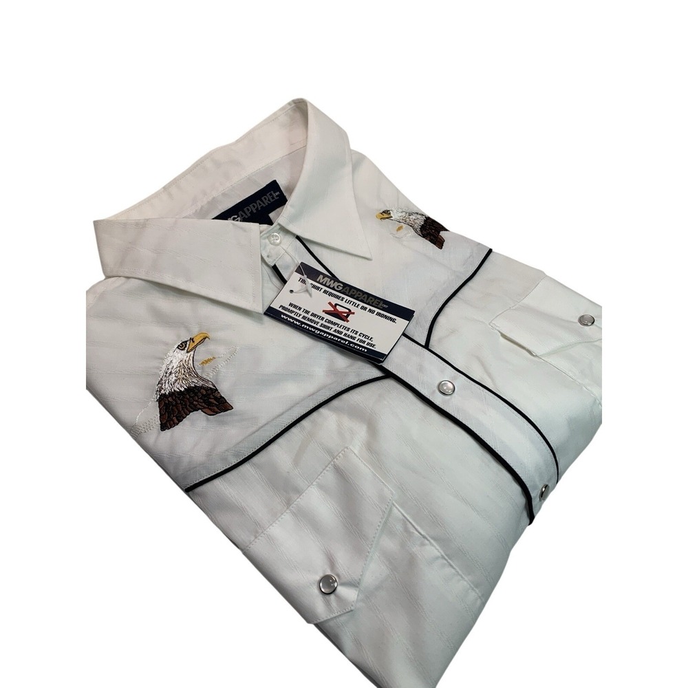 NWT MWG Apparel Western Shirt Dual Eagle Embroidery Pearl‎ Snap Size 2XLT White